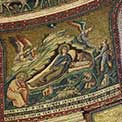Roma: Chiesa di Santa Maria in Trastevere. Natività. Mosaico  di Pietro Cavallini